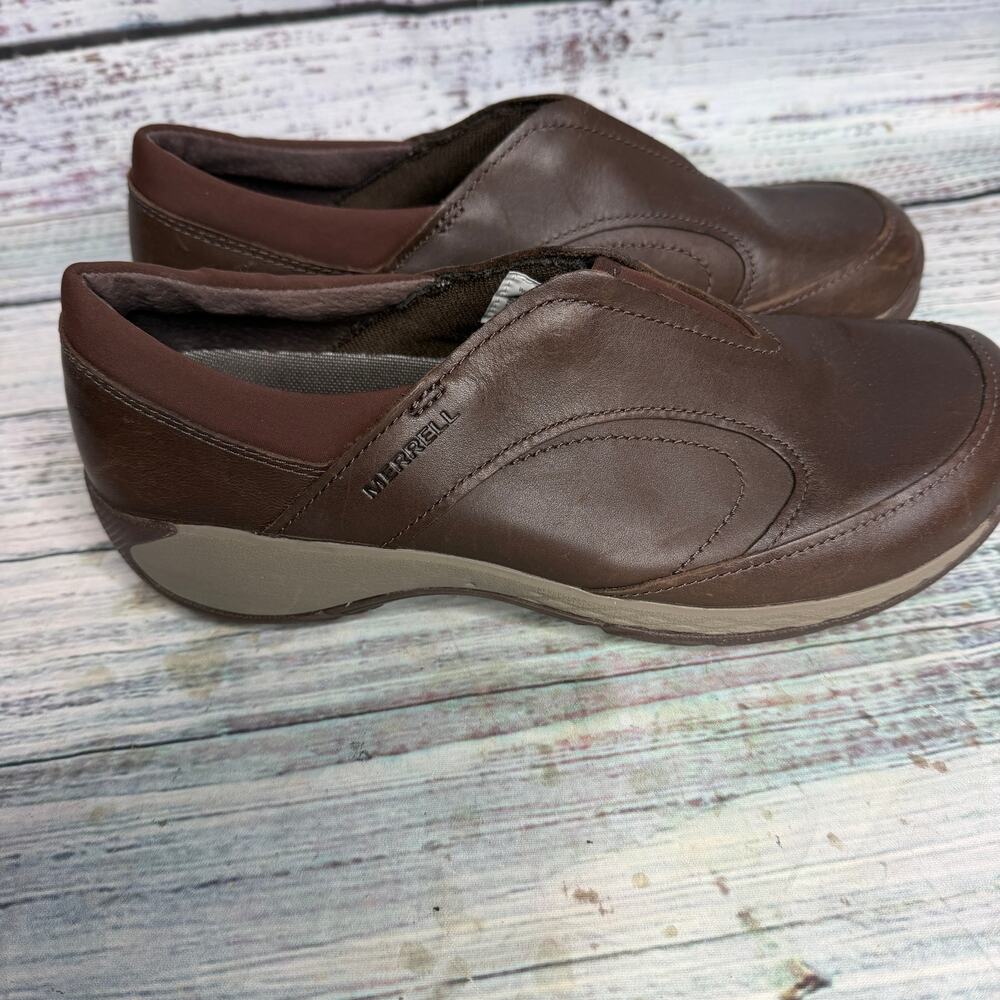 Merrell Encore Q2 Moc Women 8.5 Brown Leather Slip On Comfort Walking Shoes